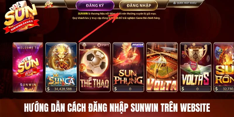 Hướng dẫn cách đăng nhập SUNWIN trên website